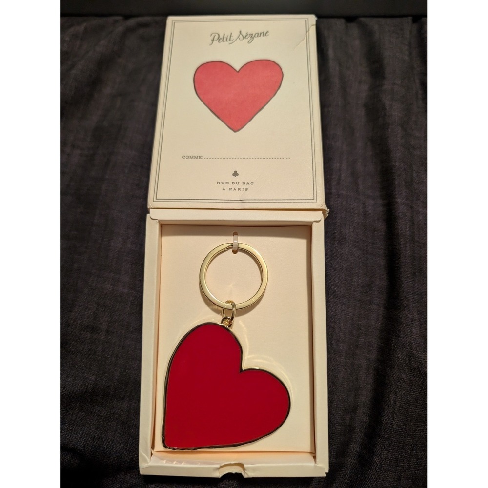 Petit Sezane Red Enamel Heart Keychain Gold Tone Paris Rue Du Bac NIB